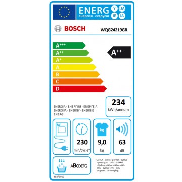Bosch Serie 6 WQG24219GR Στεγνωτήριο Ρούχων 9kg A++ με Αντλία Θερμότητας